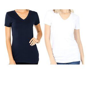Women’s 2 Pack Short Sleeve Casual Loose Fit Cotton T Shirt Top Blouse Shirt New